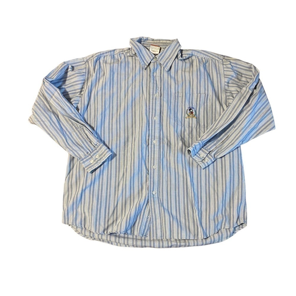 Mickey Inc XL Shirt Blue Cotton Stripe Button Collar Disney Park Merchandise